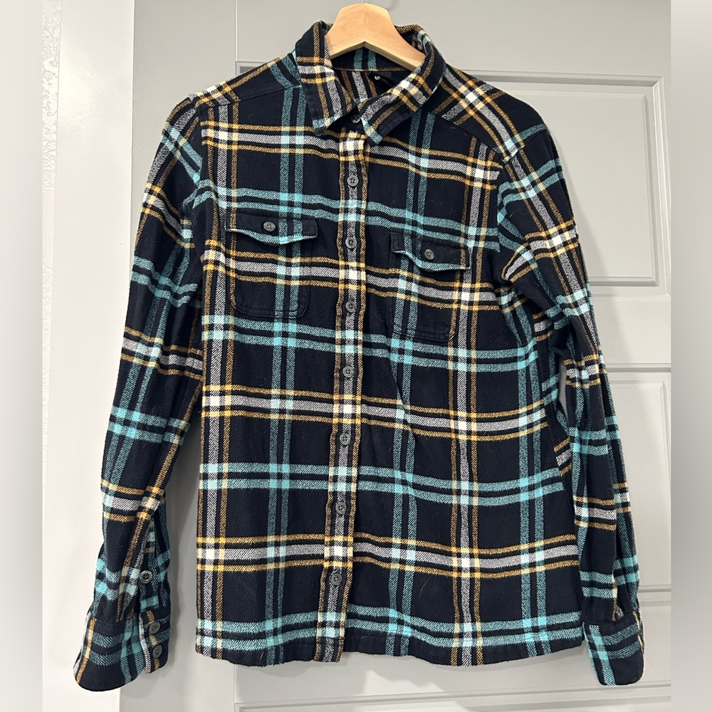 Patagonia Fjord Flannel black, yellow and turquoise plaid - Picture 2 of 4